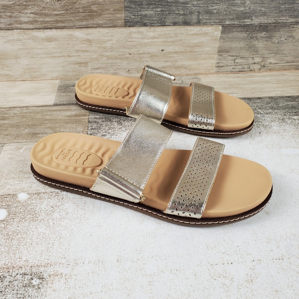 Sperry Waveside Plushwave Womens Slide Sandals Sz 7.5 M Platinum Leather Comfort